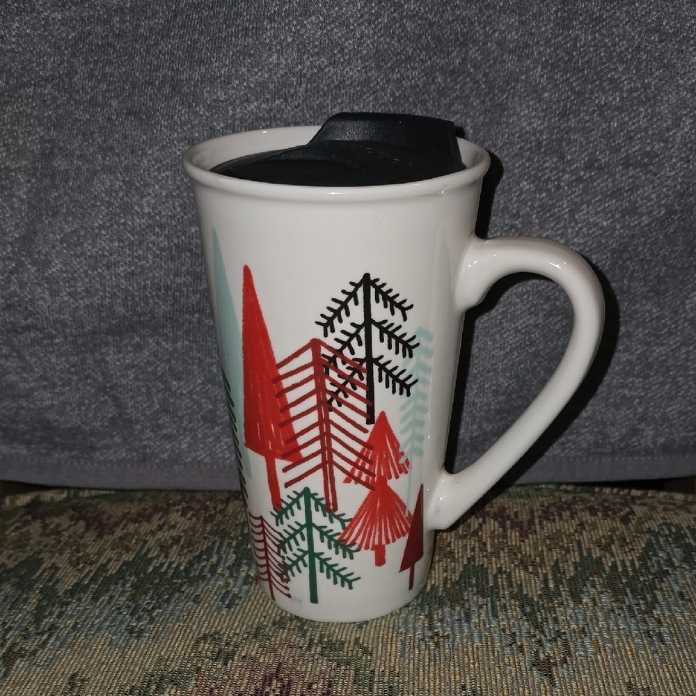 Ceramic Travel Mug with Forest Design - Multicolor